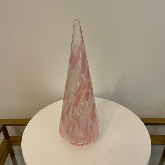Hand Blown Poland Art Glass CHRISTMAS TREE 11in Pastel Pink & White Swirl New - Picture 9 of 13